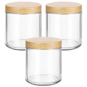 8 oz Glass Jars with Lids, 3 Pack Small Glass Jars with Woodgrain Lids | Leakproof, BPA-Free, Empty Glass Containers with Blank Labels for Sample, Cream, Lotion, Honey, Powder 8 oz Glass Jars with Lids, 3 Pack Small Glass Jars with Woodgrain Lids | Leakproof, BPA-Free, Empty Glass Containers with Blank Labels for Sample, Cream, Lotion, Honey, Powder