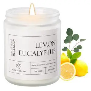 Lemon Eucalyptus Scented Candle, Soy Wax 7 oz | Bright lemon eucalyptus aromatherapy fragrance; 50H burn long-lasting jar candle; Gift for women Lemon Eucalyptus Scented Candle, Soy Wax 7 oz | Bright lemon eucalyptus aromatherapy fragrance; 50H burn long-lasting jar candle; Gift for women