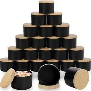 4oz Black Candle Tins,24 PCS Candle Jars with Lids for Candle Making | Candle Tins With Wood Grain Lids;Jars for Making Candles;Seamless Construction with Matte Finish;Heat and Corrosion Resistant 4oz Black Candle Tins,24 PCS Candle Jars with Lids for Candle Making | Candle Tins With Wood Grain Lids;Jars for Making Candles;Seamless Construction with Matte Finish;Heat and Corrosion Resistant