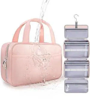 Travel Hanging Toiletry Bag for Women - Waterproof Cosmetic Organizer with Clear Window, Lightweight Bathroom Bags for Essentials, Makeup, Shampoo, Toiletries Pink, Medium Travel Hanging Toiletry Bag for Women - Waterproof Cosmetic Organizer with Clear Window, Lightweight Bathroom Bags for Essentials, Makeup, Shampoo, Toiletries Pink, Medium