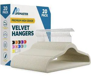 Velvet Non-Slip Hangers - 20 Pieces Non-slip Coat Hanger Set with 360° Swivel Hook, Space-Saving, Sleek Design, Keep Closet Organized, Smooth Velvet Finish, Lightweight Construction - Ivory Velvet Non-Slip Hangers - 20 Pieces Non-slip Coat Hanger Set with 360° Swivel Hook, Space-Saving, Sleek Design, Keep Closet Organized, Smooth Velvet Finish, Lightweight Construction - Ivory
