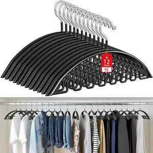 Clothes Hanger 12 Pack, Sweater Hangers No Shoulder Bump, 16.5 Inch Wide Heavy Duty Metal Coat Hangers for Closet Non Slip PVC Coating Space Saving Hangers for Suits Dresses Jackets Bra Shirt Black Clothes Hanger 12 Pack, Sweater Hangers No Shoulder Bump, 16.5 Inch Wide Heavy Duty Metal Coat Hangers for Closet Non Slip PVC Coating Space Saving Hangers for Suits Dresses Jackets Bra Shirt Black