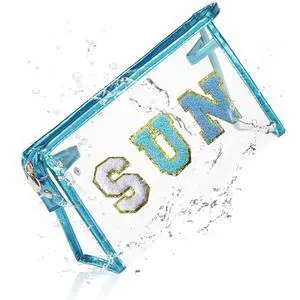 Clear Sunscreen Makeup Bag Beach Vacation Essentials Waterproof Summer Pool Must Have Accessories for Women Teen Girls Gifts, European Airplane Cruise Tropical Travel Toiletry Pouch Blue SUN Clear Sunscreen Makeup Bag Beach Vacation Essentials Waterproof Summer Pool Must Have Accessories for Women Teen Girls Gifts, European Airplane Cruise Tropical Travel Toiletry Pouch Blue SUN