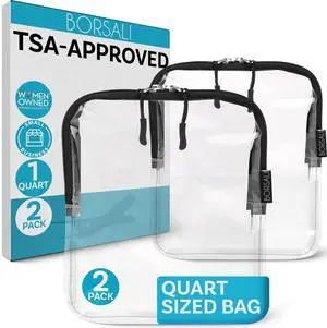 TSA Approved Toiletry Clear Quart Size Bag, 2 Pack | 3-1-1 Liquids for Carry On Travel, Toiletries Organizer, Cosmetic Pouch with Zipper, Travel Accessories TSA Approved Toiletry Clear Quart Size Bag, 2 Pack | 3-1-1 Liquids for Carry On Travel, Toiletries Organizer, Cosmetic Pouch with Zipper, Travel Accessories
