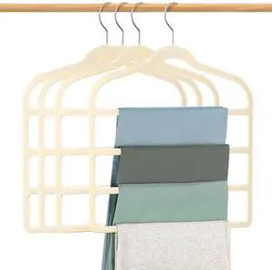 Velvet Hangers Space Saving Non Slip Pant Velvet Hangers Multi Layer Hanger | 4 Pack Beige Clothes Hangers Closet Organizer for Pants Trousers Scarf Velvet Hangers Space Saving Non Slip Pant Velvet Hangers Multi Layer Hanger | 4 Pack Beige Clothes Hangers Closet Organizer for Pants Trousers Scarf