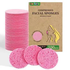100-Count Compressed Facial Sponges, Natural Cellulose, Pink | Face Sponges for Cleansing, Slight Exfoliating, Washing face, Makeup Removal, Spa Use, Travel Skincare Essentials for Women 100-Count Compressed Facial Sponges, Natural Cellulose, Pink | Face Sponges for Cleansing, Slight Exfoliating, Washing face, Makeup Removal, Spa Use, Travel Skincare Essentials for Women