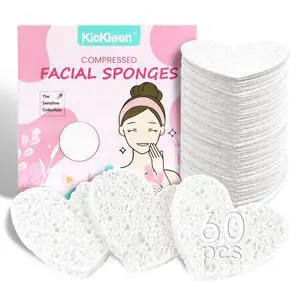 60-Count Kickleen Compressed Cellulose Heart Shape Facial Sponges,White | 100% Natural Cosmetic Spa Sponges for Facial Cleansing | Exfoliating | Makeup and Mask Removal | Reusable |Skin Massage 60-Count Kickleen Compressed Cellulose Heart Shape Facial Sponges,White | 100% Natural Cosmetic Spa Sponges for Facial Cleansing | Exfoliating | Makeup and Mask Removal | Reusable |Skin Massage