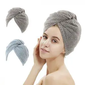 2 Pack Absorbent Microfiber Hair Towel Wrap,Anti-frizz Hair Drying Towel with Button to Dry Hair Quickly,25.6X9.8 inch (Gray&Blue) 2 Pack Absorbent Microfiber Hair Towel Wrap,Anti-frizz Hair Drying Towel with Button to Dry Hair Quickly,25.6X9.8 inch (Gray&Blue)