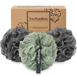 Large 70g Loofah Sponge, 2 Graphite Gray + 1 Sage Green, 3 Pack | Exfoliating Shower Pouf with Activated Charcoal, Bath Body Scrubber for Women, Men, Shower Loofah, Body Wash, Loofah Sponge Large 70g Loofah Sponge, 2 Graphite Gray + 1 Sage Green, 3 Pack | Exfoliating Shower Pouf with Activated Charcoal, Bath Body Scrubber for Women, Men, Shower Loofah, Body Wash, Loofah Sponge