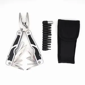 PLB027 stainless steel multi-function plier. 27 functions with knife, fish scaler, screwdrivers, can and bottle opener, 11 bits and 1 socket. Hand size and easy to carry and use indoor, outdoor PLB027 stainless steel multi-function plier. 27 functions with knife, fish scaler, screwdrivers, can and bottle opener, 11 bits and 1 socket. Hand size and easy to carry and use indoor, outdoor