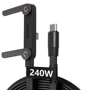 240W USB C Cable with Foldable Stand, 4.9FT, 90 Degree, Black | 240W USB-C cable with built-in foldable stand for hands-free charging and gaming 240W USB C Cable with Foldable Stand, 4.9FT, 90 Degree, Black | 240W USB-C cable with built-in foldable stand for hands-free charging and gaming