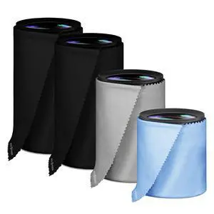 Camera Lens Pouches - Microfiber Lens Cloth Bag - 4 Pack - Soft Camera Wraps for Multi-Sized Lenses and Accessories - Camera Bag Inserts - Home Travel Photography (Black/Gray/Blue) Camera Lens Pouches - Microfiber Lens Cloth Bag - 4 Pack - Soft Camera Wraps for Multi-Sized Lenses and Accessories - Camera Bag Inserts - Home Travel Photography (Black/Gray/Blue)