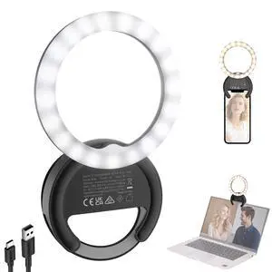 Entry Level Version 4" Phone Selfie Ring Light Compatible with iPhone, 5W Bi Color Rechargeable Clip Lighting with 500mAh/CRI85 for Video Recording Makeup Laptop Webcam Video Conference, BR40 Entry Level Version 4" Phone Selfie Ring Light Compatible with iPhone, 5W Bi Color Rechargeable Clip Lighting with 500mAh/CRI85 for Video Recording Makeup Laptop Webcam Video Conference, BR40