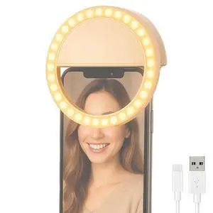 Selfie Ring Light Rechargeable, Clip-On Rechargeable LED Light with 3 Adjustable Brightness Levels, Portable Phone, Tablet, Laptop Camera Video Lighting (White) Selfie Ring Light Rechargeable, Clip-On Rechargeable LED Light with 3 Adjustable Brightness Levels, Portable Phone, Tablet, Laptop Camera Video Lighting (White)