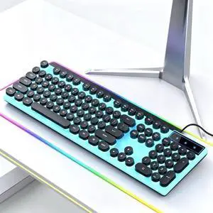 Vintage Round Keycaps Wired Keyboard with RGB LED Backlight, Quiet Gaming Keyboard for PC, Laptop, Desktop, Office & Home(Black) Vintage Round Keycaps Wired Keyboard with RGB LED Backlight, Quiet Gaming Keyboard for PC, Laptop, Desktop, Office & Home(Black)