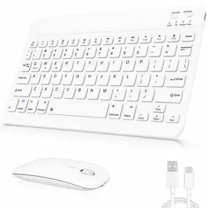 Rechargeable Bluetooth Keyboard and Mouse Combo, Universal Ultra-Slim Wireless Keyboard Mouse Set for Android Windows iPad iPhone Samsung Tablet Portable Compact Keyboard Set (White) Rechargeable Bluetooth Keyboard and Mouse Combo, Universal Ultra-Slim Wireless Keyboard Mouse Set for Android Windows iPad iPhone Samsung Tablet Portable Compact Keyboard Set (White)