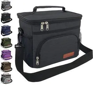 Insulated Lunch Bag for Women/Men - Reusable Lunch Box for Office Picnic Hiking Beach - Leakproof Cooler Tote Bag Organizer with Adjustable Shoulder Strap for Adults - Black Insulated Lunch Bag for Women/Men - Reusable Lunch Box for Office Picnic Hiking Beach - Leakproof Cooler Tote Bag Organizer with Adjustable Shoulder Strap for Adults - Black