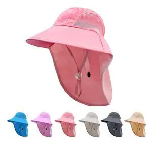 Kids Sun Hat with Neck Flap UV Protection Summer Toddler Beach Hat Unisex Ponytail Hat Wide Brim Fishing Hat-Pink Kids Sun Hat with Neck Flap UV Protection Summer Toddler Beach Hat Unisex Ponytail Hat Wide Brim Fishing Hat-Pink