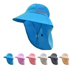 Kids Sun Hat with Neck Flap UV Protection Summer Toddler Beach Hat Unisex Ponytail Hat Wide Brim Fishing Hat-Blue Kids Sun Hat with Neck Flap UV Protection Summer Toddler Beach Hat Unisex Ponytail Hat Wide Brim Fishing Hat-Blue