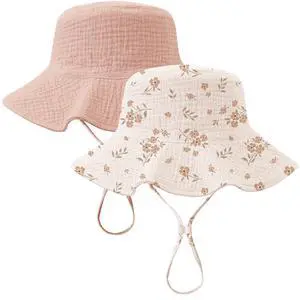 2-Pack Muslin Baby Girl Sun Hats with Wide Brim, UPF 50+, 0-6& 6-12M | 100% Cotton Baby Bucket Hat for Sun Protection, Adjustable Chin Strap, Newborns,Infants & Toddlers 2-Pack Muslin Baby Girl Sun Hats with Wide Brim, UPF 50+, 0-6& 6-12M | 100% Cotton Baby Bucket Hat for Sun Protection, Adjustable Chin Strap, Newborns,Infants & Toddlers