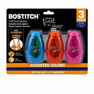 Office Pencil Sharpener, Manual, Twist-n-Sharp with Shavings Tray, Kids, Boys, Girls, Colored Pencils, 3-Pack, Blue, Orange, Pink Office Pencil Sharpener, Manual, Twist-n-Sharp with Shavings Tray, Kids, Boys, Girls, Colored Pencils, 3-Pack, Blue, Orange, Pink