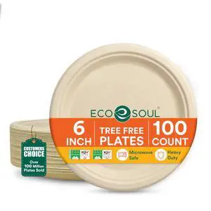 6 Inch Disposable Bagasse Paper Plates (100 Pack, Round) | Natural, Compostable, 100% Virgin Bagasse Pulp, Heavy Duty, Biodegradable, Microwave Safe, Food Safe, Eco-Friendly 6 Inch Disposable Bagasse Paper Plates (100 Pack, Round) | Natural, Compostable, 100% Virgin Bagasse Pulp, Heavy Duty, Biodegradable, Microwave Safe, Food Safe, Eco-Friendly