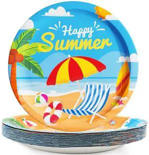 48 Pcs Summer Beach Party Plates 7inch Birthday Party Disposable Paper Dessert Plate Supplies Decorations Beach Theme Plates Tableware for Birthday Baby Shower 48 Pcs Summer Beach Party Plates 7inch Birthday Party Disposable Paper Dessert Plate Supplies Decorations Beach Theme Plates Tableware for Birthday Baby Shower
