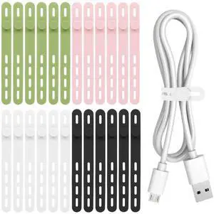 24Pcs Silicone Cable Ties, Reusable Cord Organizer Straps, 4 Colors | Adjustable, Multipurpose, 5.12" High-Elasticity Cord Wraps for Bundling Electronics, Home Office Travel Essentials 24Pcs Silicone Cable Ties, Reusable Cord Organizer Straps, 4 Colors | Adjustable, Multipurpose, 5.12" High-Elasticity Cord Wraps for Bundling Electronics, Home Office Travel Essentials