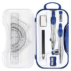 Geometry Set 10 Pcs Student Supplies,Protractor and Compass,Navy Blue | Shatterproof Storage Box,Rulers,Protractor,Compass,Eraser,Pencil Sharpener,Lead Refills,Pencil,for Classroom, Back to School Geometry Set 10 Pcs Student Supplies,Protractor and Compass,Navy Blue | Shatterproof Storage Box,Rulers,Protractor,Compass,Eraser,Pencil Sharpener,Lead Refills,Pencil,for Classroom, Back to School