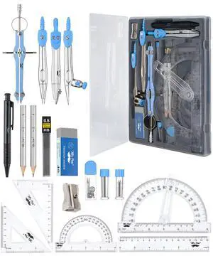 Geometry Set, 15 pcs, Blue, 6 Inch Swing Arm Protractor, Divider | Set Squares, Ruler, Compasses and Protractor Geometry Set, 15 pcs, Blue, 6 Inch Swing Arm Protractor, Divider | Set Squares, Ruler, Compasses and Protractor