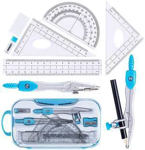 Math Geometry Kit Set 10 Pieces with Shatterproof Storage Box, Student Supplies Drawing Compass Includes Protractor, Rulers, Compass, Pencil Sharpener, Lead Refills, Pencil, Eraser(Blue) Math Geometry Kit Set 10 Pieces with Shatterproof Storage Box, Student Supplies Drawing Compass Includes Protractor, Rulers, Compass, Pencil Sharpener, Lead Refills, Pencil, Eraser(Blue)