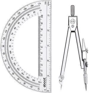Drawing Compass and 6 in Protractor Geometry Set, Clear | Geometry Math Set, Swing Arm Protractor Ruler Compass, Geometry Drawing Tools for Measuring Angles Drawing Compass and 6 in Protractor Geometry Set, Clear | Geometry Math Set, Swing Arm Protractor Ruler Compass, Geometry Drawing Tools for Measuring Angles