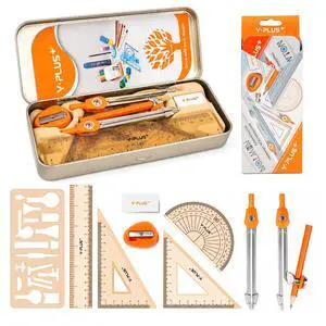 Geometry Set, Protractor and Compass Set for Students, 11Pcs | Compass Drawing Tool with Metal Case, Protractor, Formula Card, Rulers, Mechanical Pen, School Supplies for Students Geometry Set, Protractor and Compass Set for Students, 11Pcs | Compass Drawing Tool with Metal Case, Protractor, Formula Card, Rulers, Mechanical Pen, School Supplies for Students