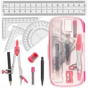 Geometry Compass Set Drafting Tools for School Students Geometry Compass Kit with Protractor, Set Squares, and Ruler Organized in a Plastic Case for Math Sarter and Homework Stylish Pink Geometry Compass Set Drafting Tools for School Students Geometry Compass Kit with Protractor, Set Squares, and Ruler Organized in a Plastic Case for Math Sarter and Homework Stylish Pink