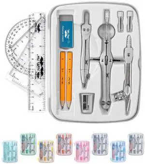 Geometry Set, 13 pcs, 3 Metal Compasses, Protractor, 6" Ruler | 45° & 30°/60° Set Squares, Pencils, Lead Refills, Sharpener & Eraser for Math, Drafting & Classroom Use | 45° & 30°/60° Set Squares Geometry Set, 13 pcs, 3 Metal Compasses, Protractor, 6" Ruler | 45° & 30°/60° Set Squares, Pencils, Lead Refills, Sharpener & Eraser for Math, Drafting & Classroom Use | 45° & 30°/60° Set Squares