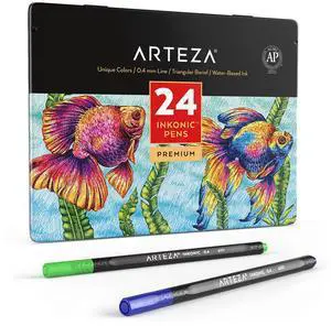 Inkonic Fineliners Fine Point Pens, Set of 24 Fine Tip Markers with Color Numbers, 0.4mm Tips, Ergonomic Barrels, Brilliant Assorted Colors for Coloring, Drawing & Detailing Inkonic Fineliners Fine Point Pens, Set of 24 Fine Tip Markers with Color Numbers, 0.4mm Tips, Ergonomic Barrels, Brilliant Assorted Colors for Coloring, Drawing & Detailing
