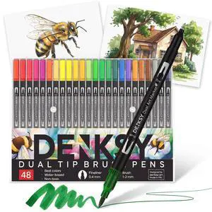 48 Watercolor Markers Set | Water Color Pens with Brush & Fineliner, Water-Based Art Markers | Dual Tip Markers for Adult Coloring, Lettering, Calligraphy, Sketching, Journaling & Illustration 48 Watercolor Markers Set | Water Color Pens with Brush & Fineliner, Water-Based Art Markers | Dual Tip Markers for Adult Coloring, Lettering, Calligraphy, Sketching, Journaling & Illustration