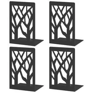 4-Piece Modern Metal Bookends for Shelves, Black Tree Book Ends for Books, Decorative Book Organizer for Desk, Non-Skid Shelve Bookends for Home Office 4-Piece Modern Metal Bookends for Shelves, Black Tree Book Ends for Books, Decorative Book Organizer for Desk, Non-Skid Shelve Bookends for Home Office