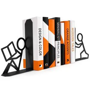 Unique Bookends, Set of 2, Heavy Duty 1.5mm Steel; Active | Metal Stick Figure Book Ends; 8 Anti-Slip Pads; Matte Black Decor, Book Lover Gift for Home Library, Office Desk & Bookshelf Unique Bookends, Set of 2, Heavy Duty 1.5mm Steel; Active | Metal Stick Figure Book Ends; 8 Anti-Slip Pads; Matte Black Decor, Book Lover Gift for Home Library, Office Desk & Bookshelf