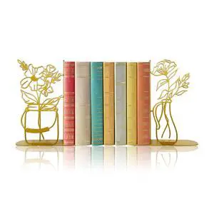 Metal Flower Vase Book Ends, Cute Book Ends for Office Home Decor | Decorative Book Ends for Shelves, Ideal Gift for Book Lovers(Gold) Metal Flower Vase Book Ends, Cute Book Ends for Office Home Decor | Decorative Book Ends for Shelves, Ideal Gift for Book Lovers(Gold)