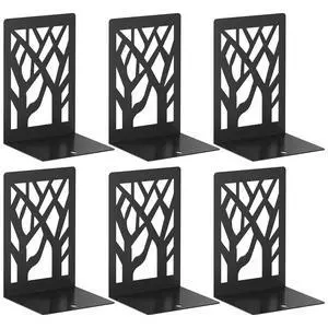 6-Piece Modern Metal Bookends for Shelves, Black Tree Book Ends for Books, Decorative Book Organizer for Desk, Non-Skid Shelve Bookends for Home Office 6-Piece Modern Metal Bookends for Shelves, Black Tree Book Ends for Books, Decorative Book Organizer for Desk, Non-Skid Shelve Bookends for Home Office