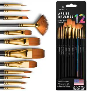 Professional Artist Paint Brush Set of 12 - Painting Brushes Kit for Kids, Adults Fabulous for Canvas, Watercolor & Fabric - for Beginners and Professionals - Great for Water, Oil or Acrylic Painting Professional Artist Paint Brush Set of 12 - Painting Brushes Kit for Kids, Adults Fabulous for Canvas, Watercolor & Fabric - for Beginners and Professionals - Great for Water, Oil or Acrylic Painting