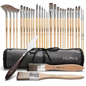 32pcs Paint Brush Set, Acrylic Paint Brushes, Professional Artist Series with Paint Spatula and Cloth Roll, Paintbrushes for Oil, Acrylic Canvas Paintings, Watercolor, Art Supplies 32pcs Paint Brush Set, Acrylic Paint Brushes, Professional Artist Series with Paint Spatula and Cloth Roll, Paintbrushes for Oil, Acrylic Canvas Paintings, Watercolor, Art Supplies