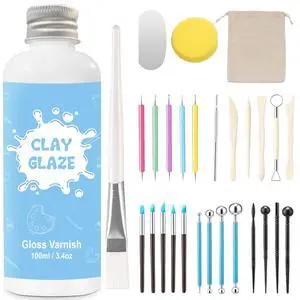100ml Air Dry Clay Glaze and 29pcs Clay Tools Kit, Gloss Varnish | Gloss Glaze, Waterproof,Prevents Clay Scratches & Wear, Air Dry Clay Tool,Dotting Tools,Ball Tools,Carving Tools,Shaper Tools 100ml Air Dry Clay Glaze and 29pcs Clay Tools Kit, Gloss Varnish | Gloss Glaze, Waterproof,Prevents Clay Scratches & Wear, Air Dry Clay Tool,Dotting Tools,Ball Tools,Carving Tools,Shaper Tools