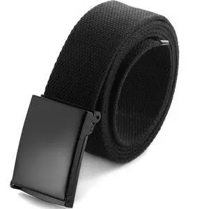 Cut To Fit Canvas Web Belt Size Up to 52" with Flip-Top Solid Black Military Buckle (Black) Cut To Fit Canvas Web Belt Size Up to 52" with Flip-Top Solid Black Military Buckle (Black)