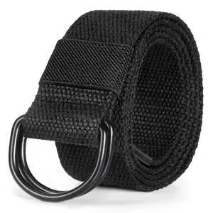 Mens Womens Canvas Belt, D-ring Buckle Cloth Fabric Belt for Men | 1 1/2 Inch Wide, Length 110cm, Black Belt Mens Womens Canvas Belt, D-ring Buckle Cloth Fabric Belt for Men | 1 1/2 Inch Wide, Length 110cm, Black Belt