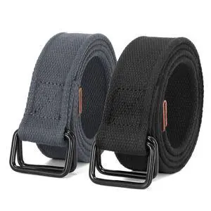 Men Canvas Belt Web Fabric Casual Work Belt with Black D Ring Set of 2(Black+Gray,Fit Waist Size 34-39 Inch) Men Canvas Belt Web Fabric Casual Work Belt with Black D Ring Set of 2(Black+Gray,Fit Waist Size 34-39 Inch)