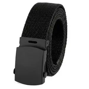 Canvas Web Belt Military Style with Black Buckle and Tip 56" Long (Black) Canvas Web Belt Military Style with Black Buckle and Tip 56" Long (Black)