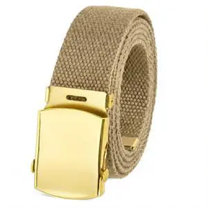 Canvas Web Belt Military Style with Brass Buckle and Tip 54" Long (Tan) Canvas Web Belt Military Style with Brass Buckle and Tip 54" Long (Tan)