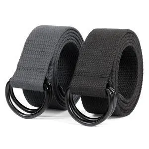 2 Pack Men Black Canvas Belt, Webbing Cloth D Ring Buckle Belt Extra Long with Metal Tip for Pants (Black/Gray,Fit Waist Size 34-39 inch) 2 Pack Men Black Canvas Belt, Webbing Cloth D Ring Buckle Belt Extra Long with Metal Tip for Pants (Black/Gray,Fit Waist Size 34-39 inch)